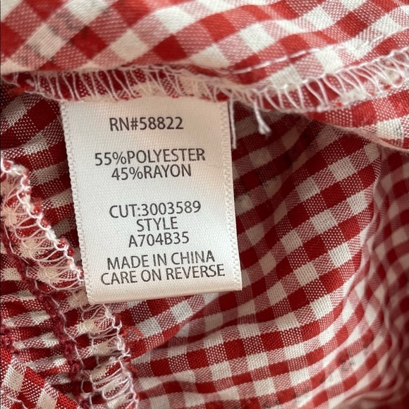 Red Gingham Ruffle Sleeve Tie Waist Blouse, Size M - Picture 4 of 5
